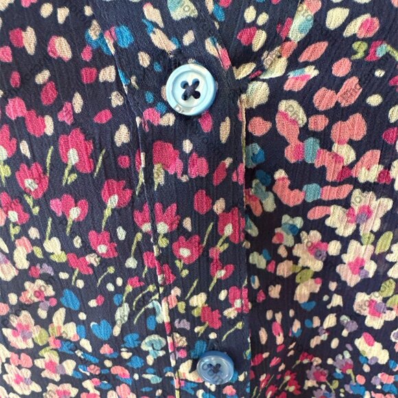 Kut from the Kloth Blue & Pink Medium Floral 3/4 Rolltab Sleeve Sheer Blouse - Picture 2 of 6